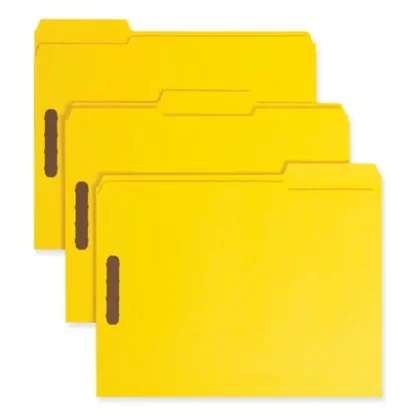 Smead Top Tab Colored Fastener Folders, 0.75" Expansion, 2 Fasteners, Letter Size, Yellow Exterior, 50/Box