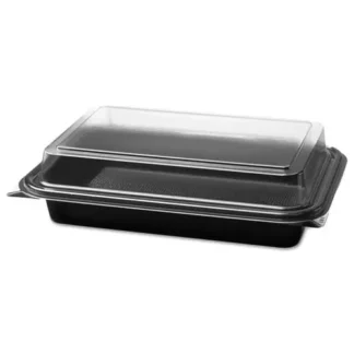 SOLO® Creative Carryouts Hinged Plastic Hot Deli Boxes, Black/Clear, 200/Carton