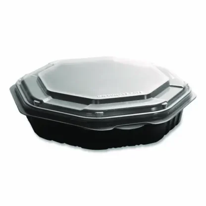 SOLO® Creative Carryouts OctaView Hinged Lid Containers, Black/Clear, Plastic, 100/Carton