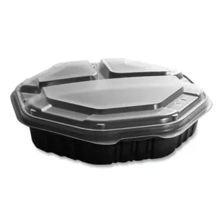SOLO® OctaView Hinged-Lid Hot Food Containers, 3 Compartments, 38 oz, Black/Clear, Plastic