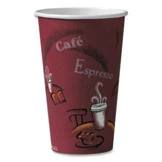 SOLO® Paper Hot Drink Cups in Bistro Design, 16 oz, Maroon, 50/Pack