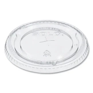 SOLO® PETE Flat Straw-Slot Cold Cup Lids, Fits 16 oz to 24 oz Cold Cups, Plastic, Clear, 100/Pack, 10 Packs/Carton