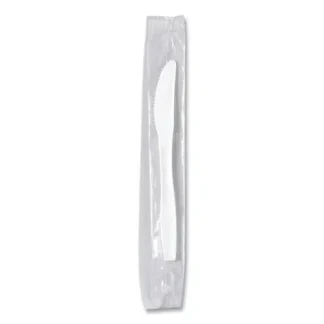 SOLO® Regal Mediumweight Cutlery, Individually Wrapped, Knife, Plastic, White - 1,000/Carton
