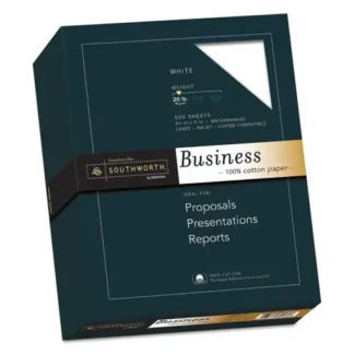 Southworth® 100% Cotton Business Paper, 95 Brightness, 20 lb, White, 8.5 x 11, 500 Sheets