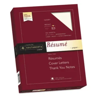 Southworth® 100% Cotton Resume Paper, Ivory, 32 lb Bond, 8.5 x 11, 100 Sheets/Pack