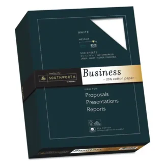 Southworth® 25% Cotton Business Paper, 95 Brightness, 24 lb Bond, 8.5 x 11, White, 500 Sheets