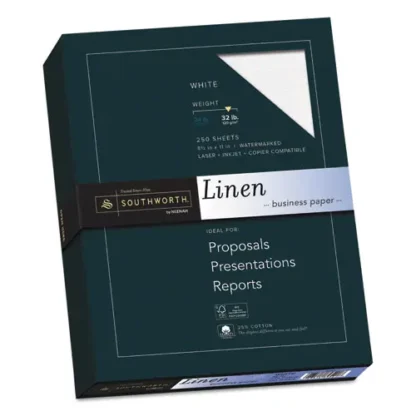 Southworth® 25% Cotton Linen Business Paper, 32 lb Bond, 8.5 x 11, White, 250 Sheets