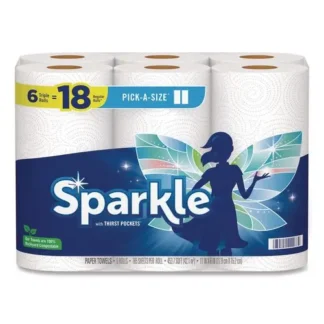Sparkle Pick-A-Size Perforated Kitchen Triple Roll Paper Towels, 2-Ply, White, 165 Sheets per Roll, 6 Rolls per Pack