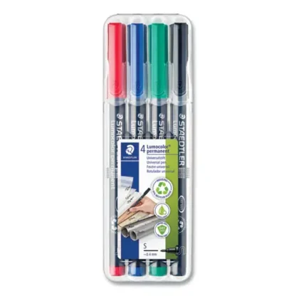 Staedtler® Lumocolor Porous Point Pen, Extra-Fine 0.4 mm, Assorted Colors, 4/Pack