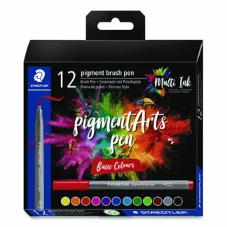 Staedtler® Pigment Brush Pen Set, Medium-Firm, Assorted Basic Colors, 12/Pack
