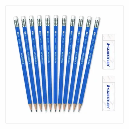 Staedtler® Pre-Sharpened Wooden Pencils with (40) Block Erasers, HB #2 Black Lead, Blue Barrel, 500/Pack