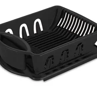 Sterilite Medium Plastic Sink Set, Dish Drainer & Mat, Black