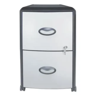 Storex Mobile Filing Cabinet with Metal Siding, 2 Letter-Size File Drawers, Silver/Black