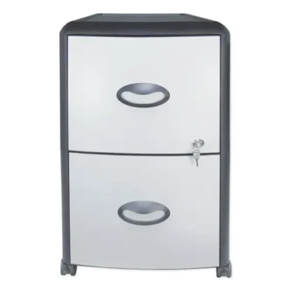 Storex Mobile Filing Cabinet with Metal Siding, 2 Letter-Size File Drawers, Silver/Black