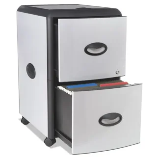 Storex Mobile Filing Cabinet with Metal Siding and Top-Drawer Organizer Tray, 2 Letter File Drawers, Silver/Black