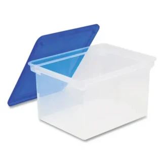 Storex Tote with Comfort Edges, Blue/Clear, 4/Carton