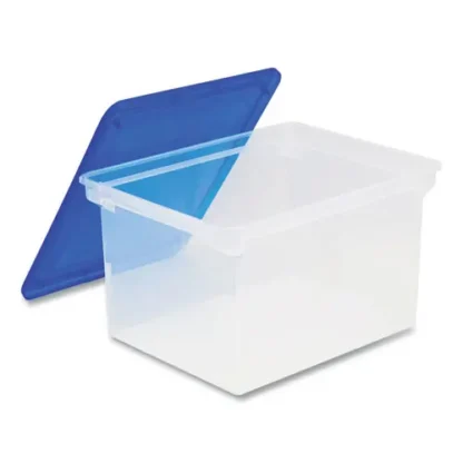 Storex Tote with Comfort Edges, Blue/Clear, 4/Carton