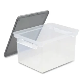 Storex Tote with Locking Handles, Legal/Letter Size, Clear/Silver, 4/Carton