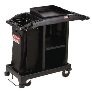 Suncast Commercial® Compact Standard Housekeeping Cart, Plastic, 1 Shelf, Black, 23.25" x 53.18" x 46.57"