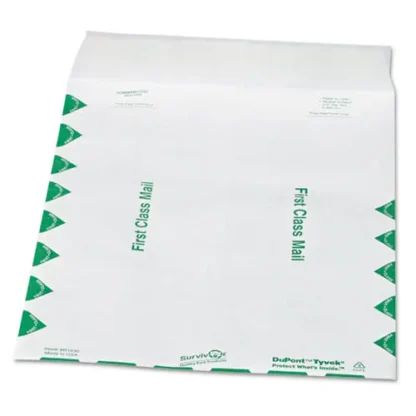 Survivor® Lightweight 14 lb Tyvek Catalog Mailers, First Class, #12 1/2, Square Flap, Redi-Strip Closure, 9.5 x 12.5, White, 100/Box