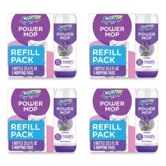 Swiffer® PowerMop Cleaning Solution and Pads Refill Pack, Lavender, 25.3 oz Bottle, 5 Pads per Pack, 4 Packs/Carton