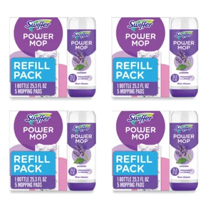 Swiffer® PowerMop Cleaning Solution and Pads Refill Pack, Lavender, 25.3 oz Bottle, 5 Pads per Pack, 4 Packs/Carton