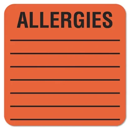 Tabbies® Allergy Warning Labels, ALLERGIES, 2 x 2, Fluorescent Red, 500/Roll