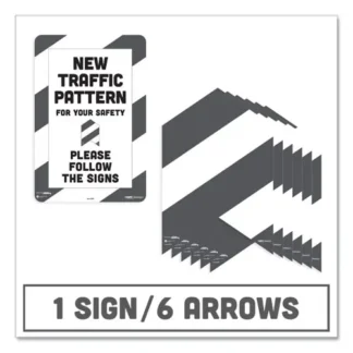Tabbies® BeSafe Carpet Decals, New Traffic Pattern For Your Safety; Please Follow The Signs, 12 x 18, White/Gray