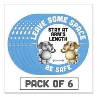 Tabbies® BeSafe Messaging Education Floor Signs, Leave Some Space; Stay At Arms Length; Be Safe, 12" dia, White/Blue, 6/Pack