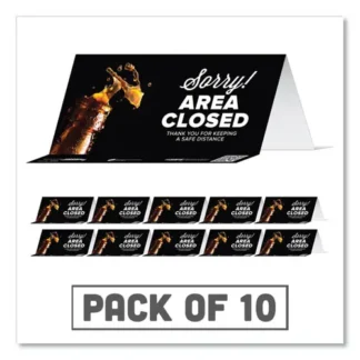 Tabbies® BeSafe Messaging Table Top Tent Card, Sorry! Area Closed Thank You For Keeping A Safe Distance, Black, 10/Pack