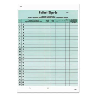 Tabbies® Patient Sign-In Label Forms, Two-Part Carbon, 8.5 x 11.63, Green Sheets, 125 Forms