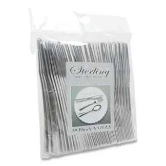 Tablemate® Sterling Heavy-Duty Plastic Cutlery, Heavyweight Knife, Silver, 50/Pack