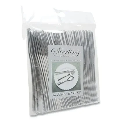 Tablemate® Sterling Heavy-Duty Plastic Cutlery, Heavyweight Knife, Silver, 50/Pack