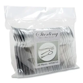 Tablemate® Sterling Heavy-Duty Plastic Cutlery, Spoon, Silver, 50/Pack