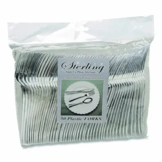 Tablemate® Sterling Heavyweight Plastic Cutlery, Fork, Silver, 50/Pack