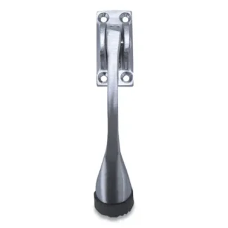 Tell® Hinged Kick-Down Door Stop with Rectangular Four-Point Mounting Plate, Satin Chrome