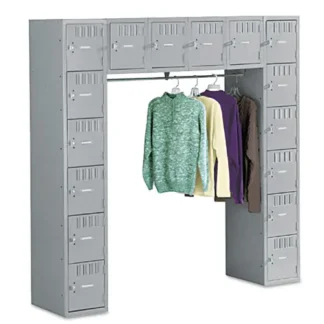 Tennsco Sixteen Box Compartments and Coat Bar, Medium Gray