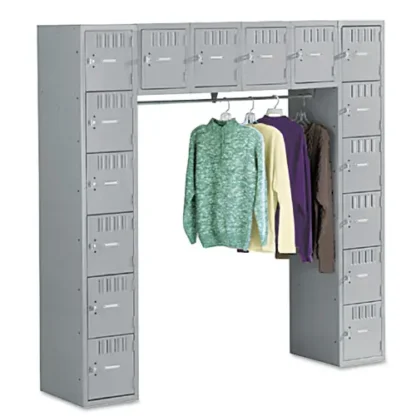 Tennsco Sixteen Box Compartments and Coat Bar, Medium Gray