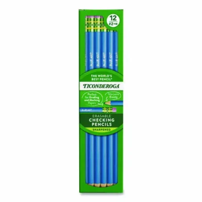 Ticonderoga® Erasable Colored Pencils, Blue Lead, Blue Barrel, 12/Pack