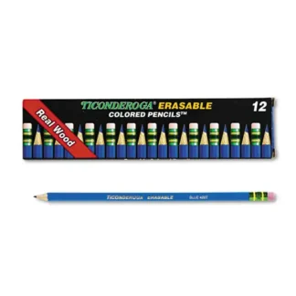 Ticonderoga® Erasable Colored Pencils, Blue Lead, 2.6 mm, 2B, Dozen