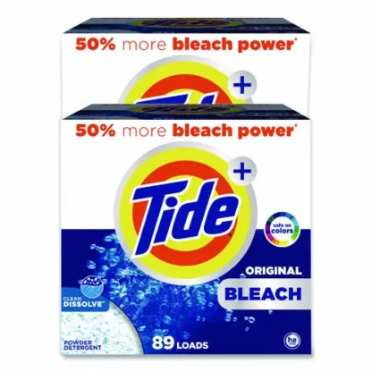Tide® Laundry Detergent with Bleach, HE Compatible, 80 Loads, Tide Original Scent, Powder, 129 oz Box, 2/Carton