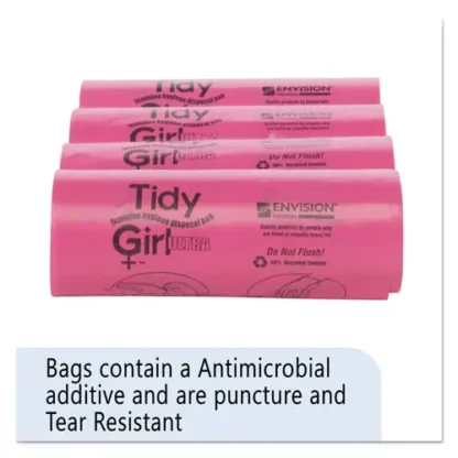 Tidy Girl™ Feminine Hygiene Sanitary Disposal Bags, Pink/Black, 150 Bags/Roll, 4 Rolls/Carton