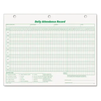 TOPS™ Daily Attendance Card, One-Part, 11 x 8.5, 50 Forms