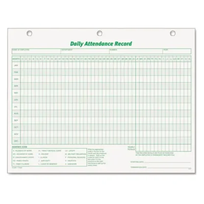 TOPS™ Daily Attendance Card, One-Part, 11 x 8.5, 50 Forms