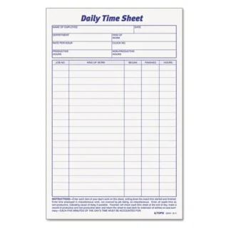TOPS™ Daily Time and Job Sheets, One-Part (No Copies), 8.5 x 5.5, 200 Forms/Pad, 2 Pads/Pack