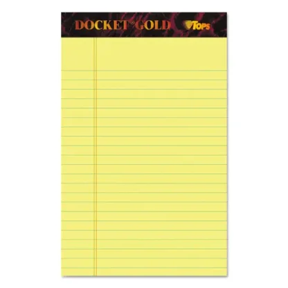 TOPS™ Docket Gold Ruled Perforated Pads, Narrow Rule, 50 Canary-Yellow 5 x 8 Sheets, 12/Pack