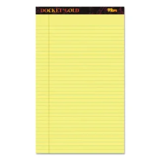 TOPS™ Docket Gold Ruled Perforated Pads, Wide/Legal Rule, 50 Sheets, Canary-Yellow, 8.5" x 14", 12/Pack