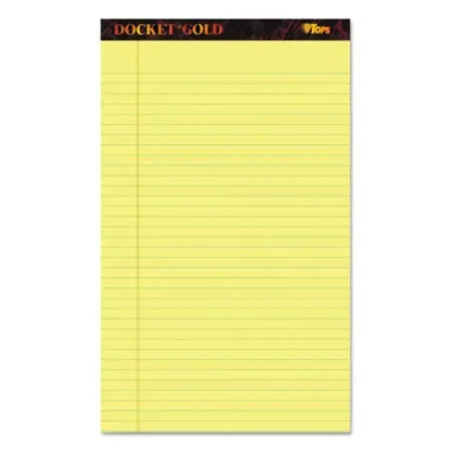 TOPS™ Docket Gold Ruled Perforated Pads, Wide/Legal Rule, 50 Sheets, Canary-Yellow, 8.5" x 14", 12/Pack