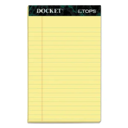 TOPS™ Docket Ruled Perforated Pads, Narrow Rule, Canary-Yellow, 5 x 8, 50 Sheets per Pad, 12/Pack
