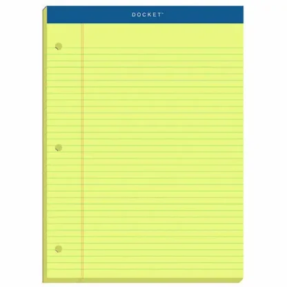 TOPS™ Double Docket Ruled Pads with Extra Sturdy Back, Medium/College Rule, 100 Canary-Yellow Sheets, 8.5" x 11.75"